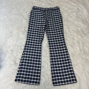 Wrangler Womens Vintage 70s Blue & White Plaid Flared Bootcut Western Pants